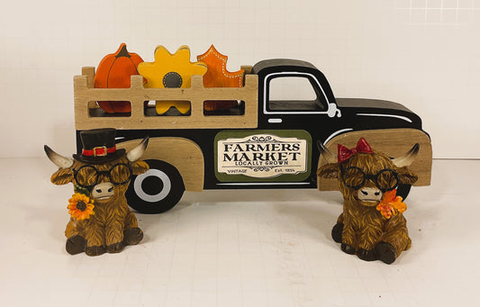 AGD Fall Decor - Highland Cows Chunky Wood Truck Tabletop Display