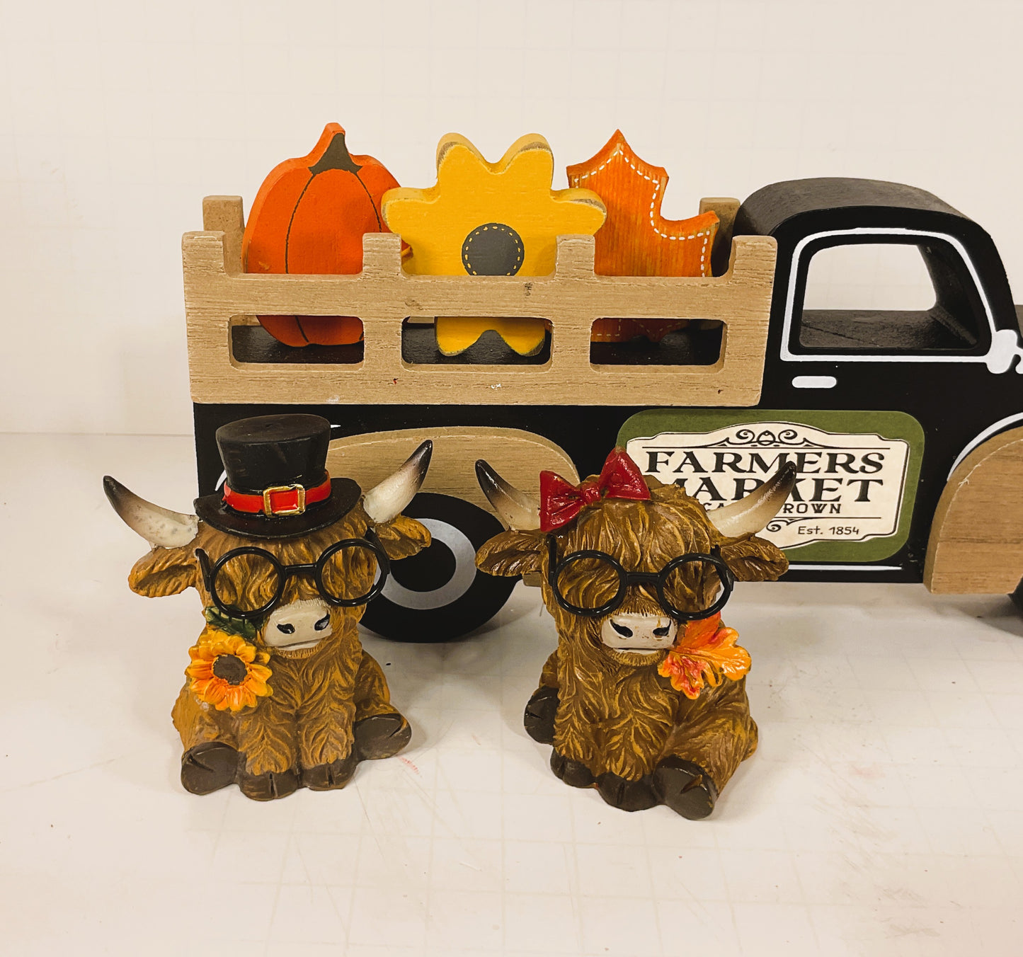 AGD Fall Decor - Highland Cows Chunky Wood Truck Tabletop Display