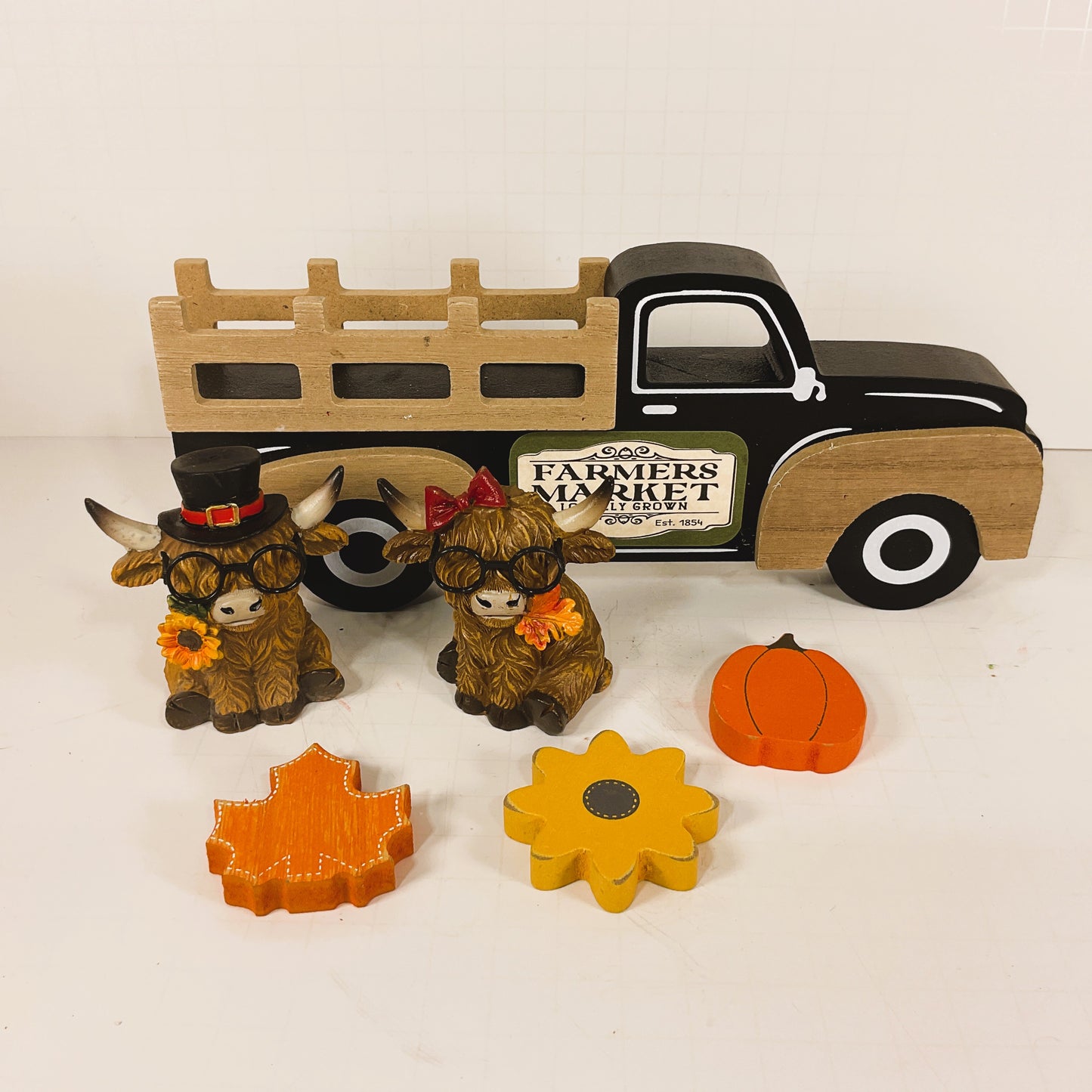 AGD Fall Decor - Highland Cows Chunky Wood Truck Tabletop Display
