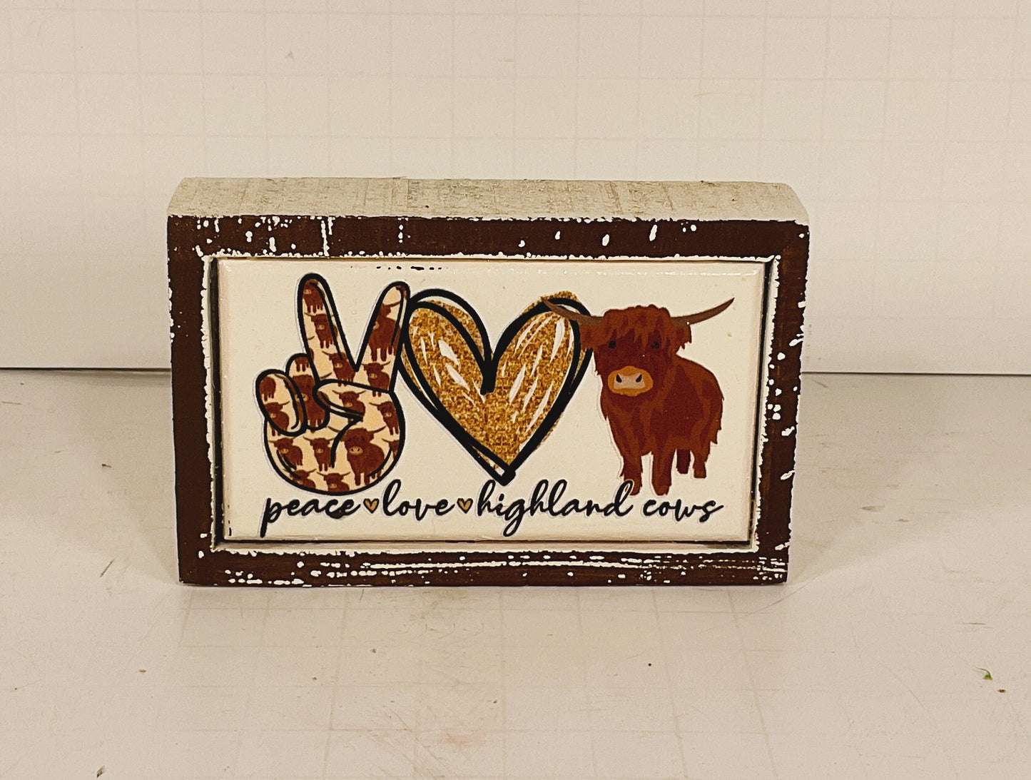 AGD Home Decor - Peace Love Highland Cow Small Tier Tray Sign