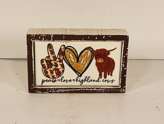 AGD Home Decor - Peace Love Highland Cow Small Tier Tray Sign