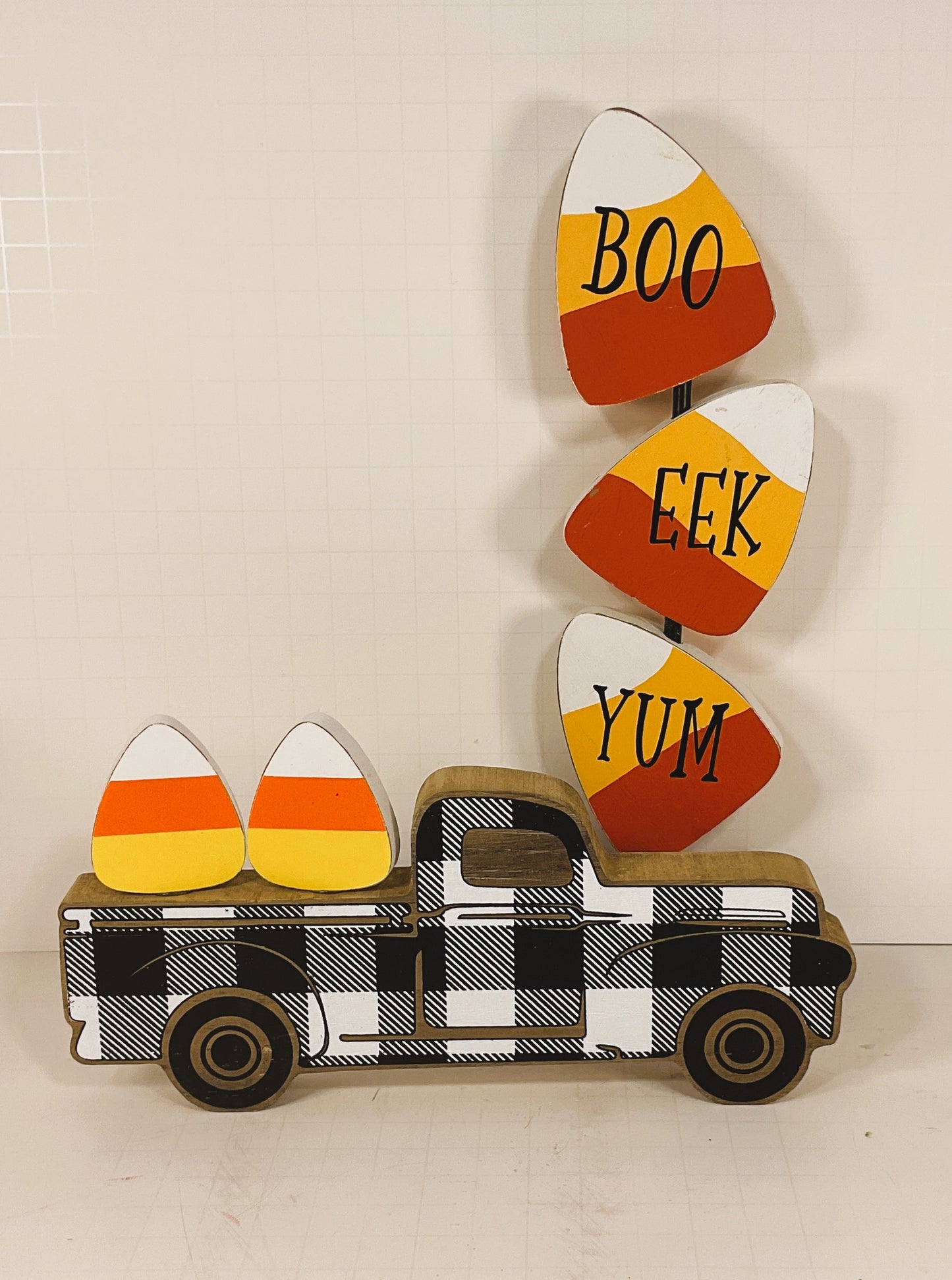 AGD Halloween Decor - Boo Eek Yum Stacking Candy Corn & Truck Wood 2pc