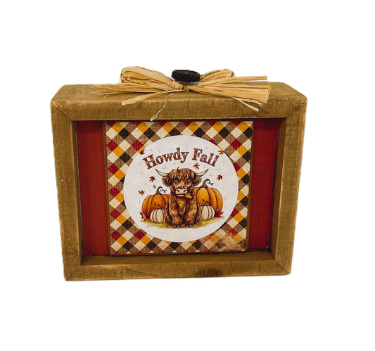 AGD Fall  Decor - Howdy Fall Highland Cow Inset Box Sign