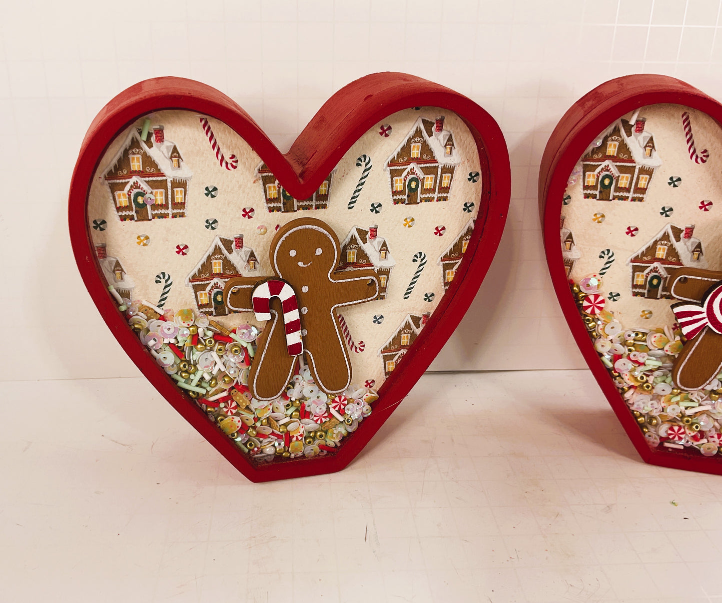 AGD Christmas Decor - Gingerbread Heart Chunky Wood Tabletop Sitters 2pc