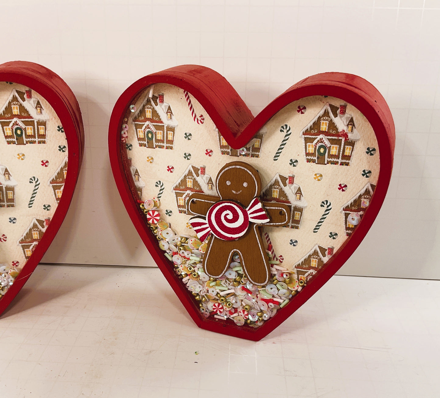 AGD Christmas Decor - Gingerbread Heart Chunky Wood Tabletop Sitters 2pc