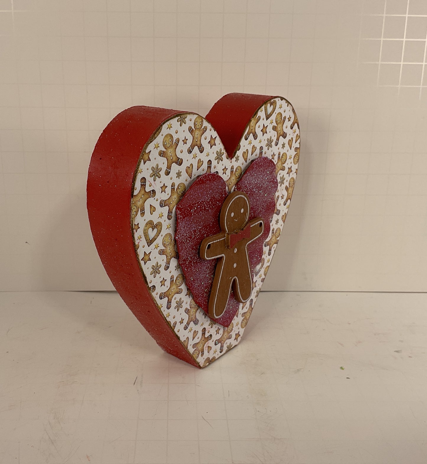 AGD Christmas Decor - Gingerbread Theme Chunky Wood Heart