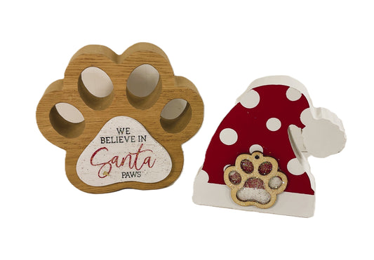 AGD Christmas Decor -Puppy Dog Paw Santa Hat Tier Tray 2pc Set