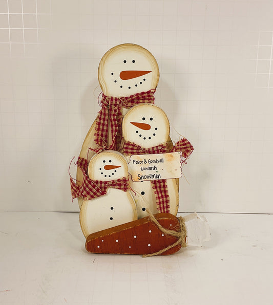 AGD Christmas Decor - Snowmen Goodwill Chunky Wood Sitter