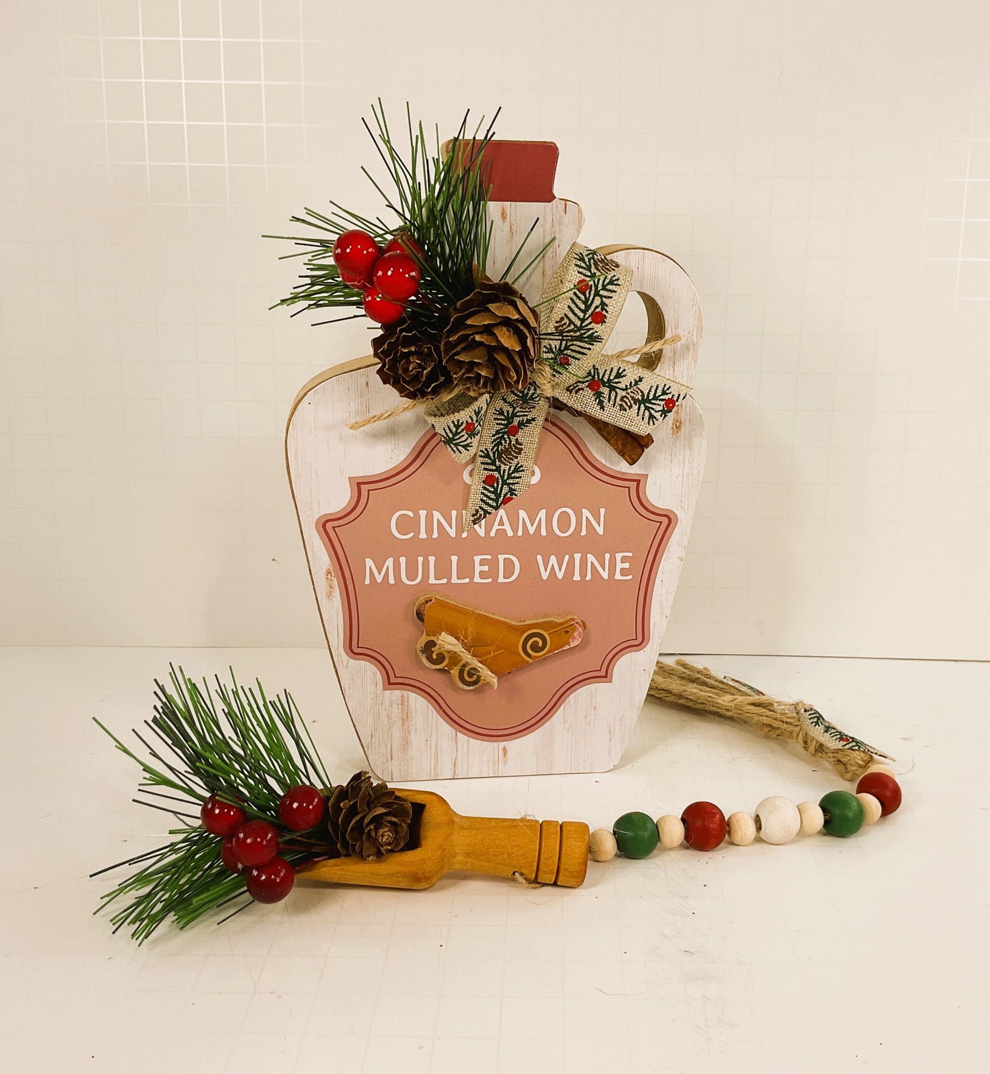 AGD Christmas Decor - Chunky Wood Cinnamon Jar Garland Spoon 2pc Set