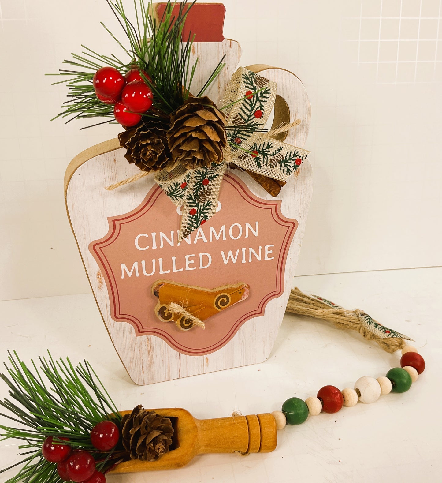 AGD Christmas Decor - Chunky Wood Cinnamon Jar Garland Spoon 2pc Set