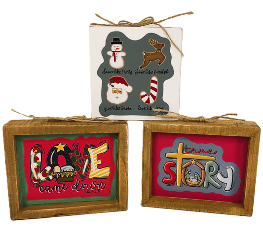 AGD Christmas Decor - Whimsical Nativity Theme Box Signs 3pc
