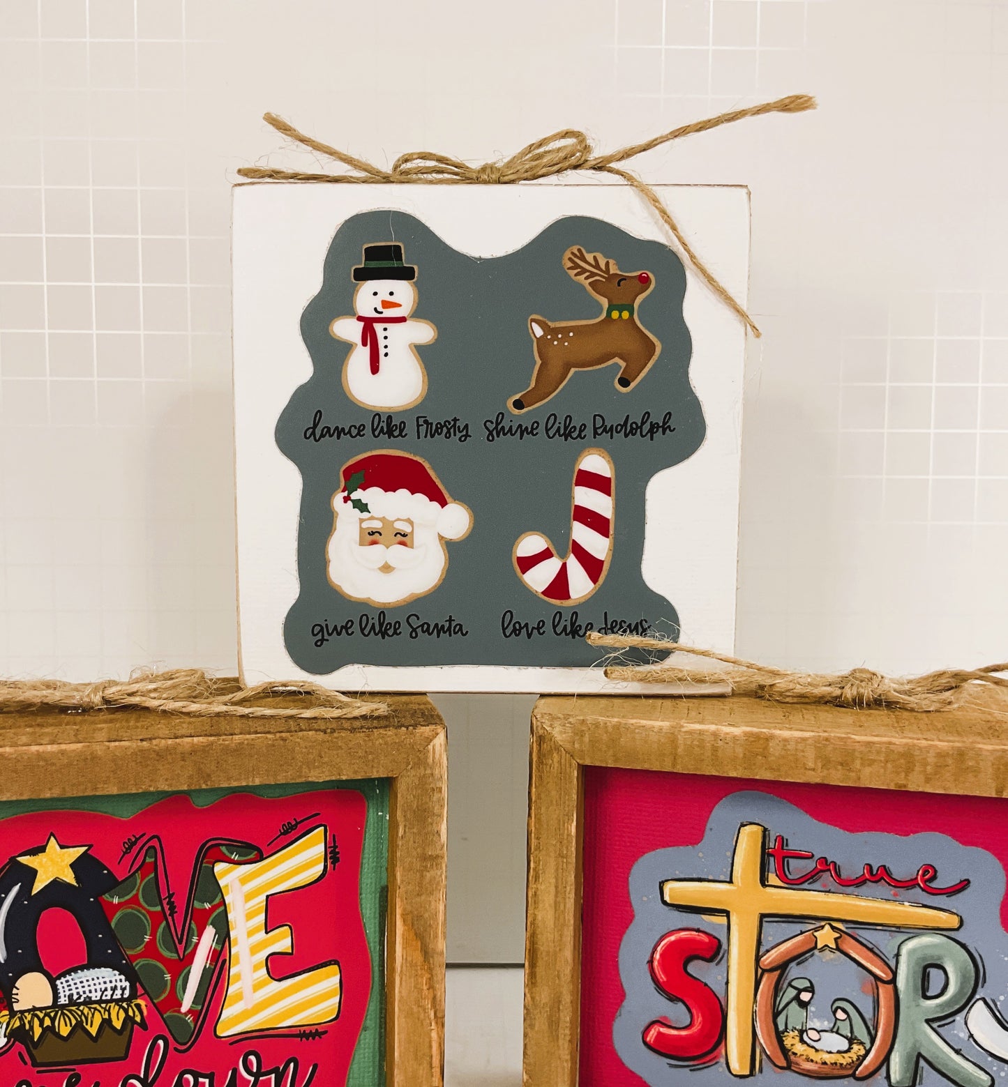 AGD Christmas Decor - Whimsical Nativity Theme Box Signs 3pc