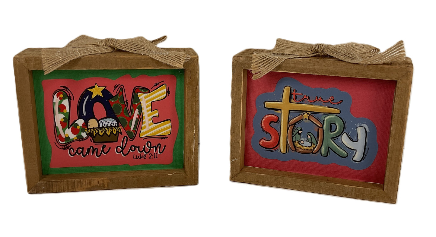 AGD Christmas Decor - Whimsical Nativity Theme Inset Box Signs 2pc