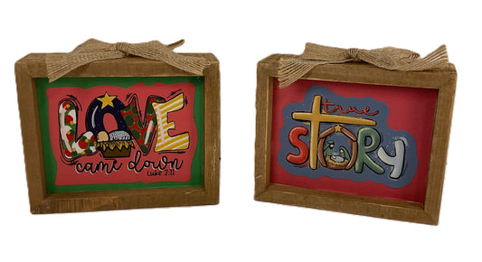 AGD Christmas Decor - Whimsical Nativity Theme Inset Box Signs 2pc