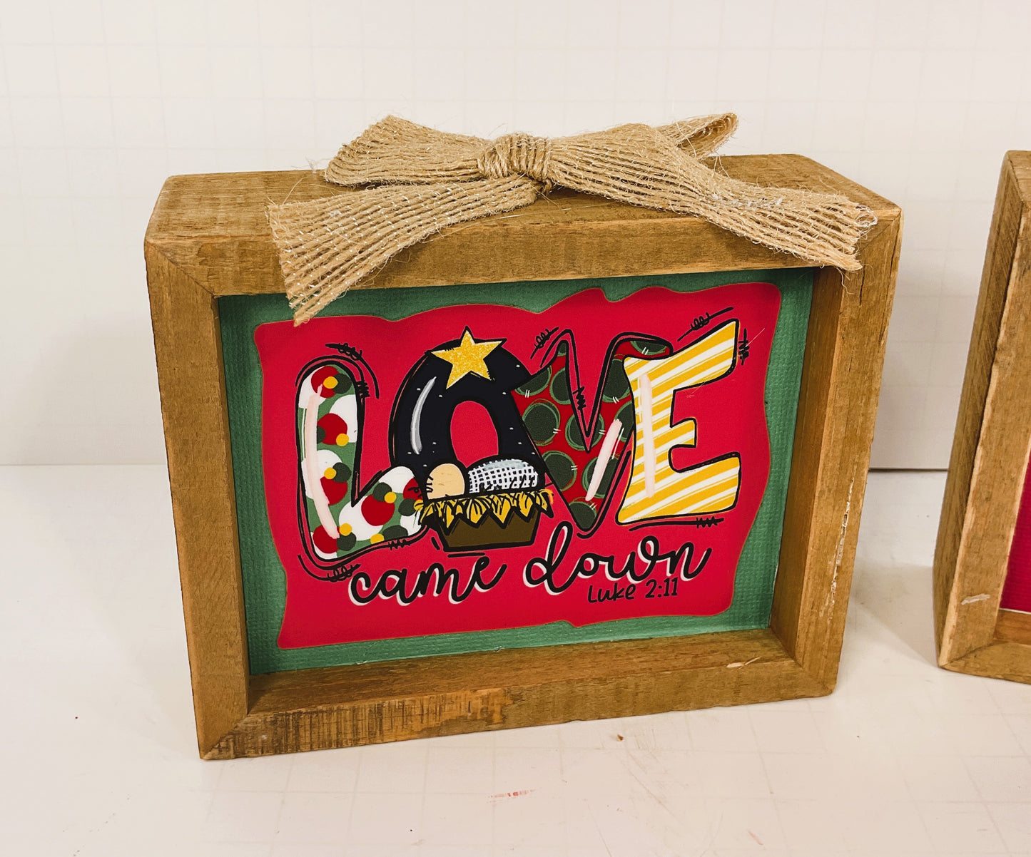 AGD Christmas Decor - Whimsical Nativity Theme Inset Box Signs 2pc