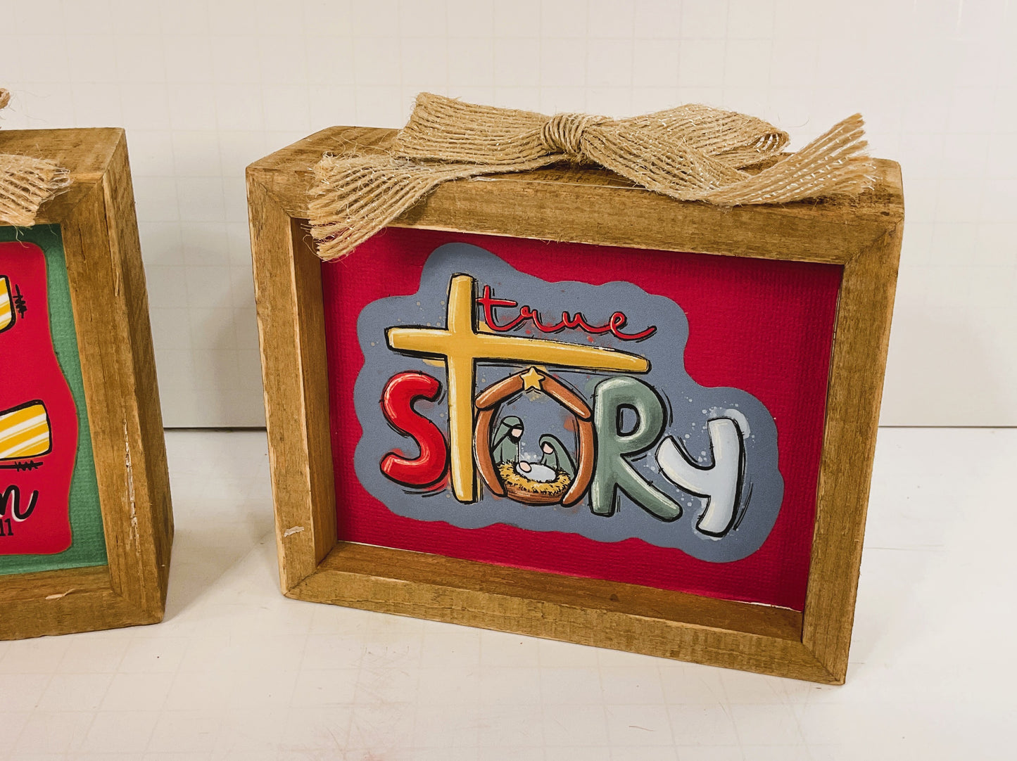 AGD Christmas Decor - Whimsical Nativity Theme Inset Box Signs 2pc