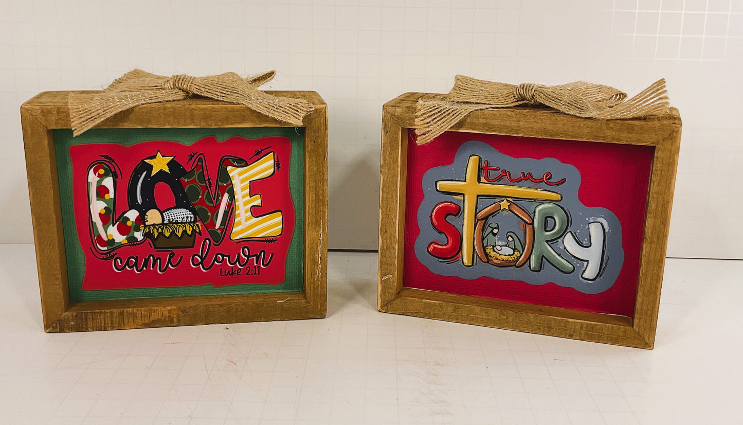 AGD Christmas Decor - Whimsical Nativity Theme Inset Box Signs 2pc