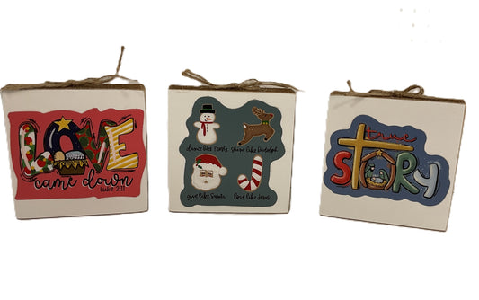 AGD Christmas Decor - Whimsical Nativity Theme Block Signs 3pc