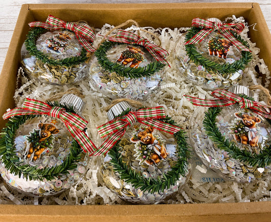 AGD Christmas Decor - Highland Cow Fillable Ornaments 6pc Set