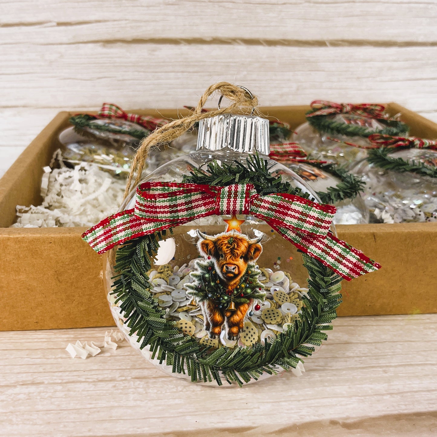 AGD Christmas Decor - Highland Cow Fillable Ornaments 6pc Set