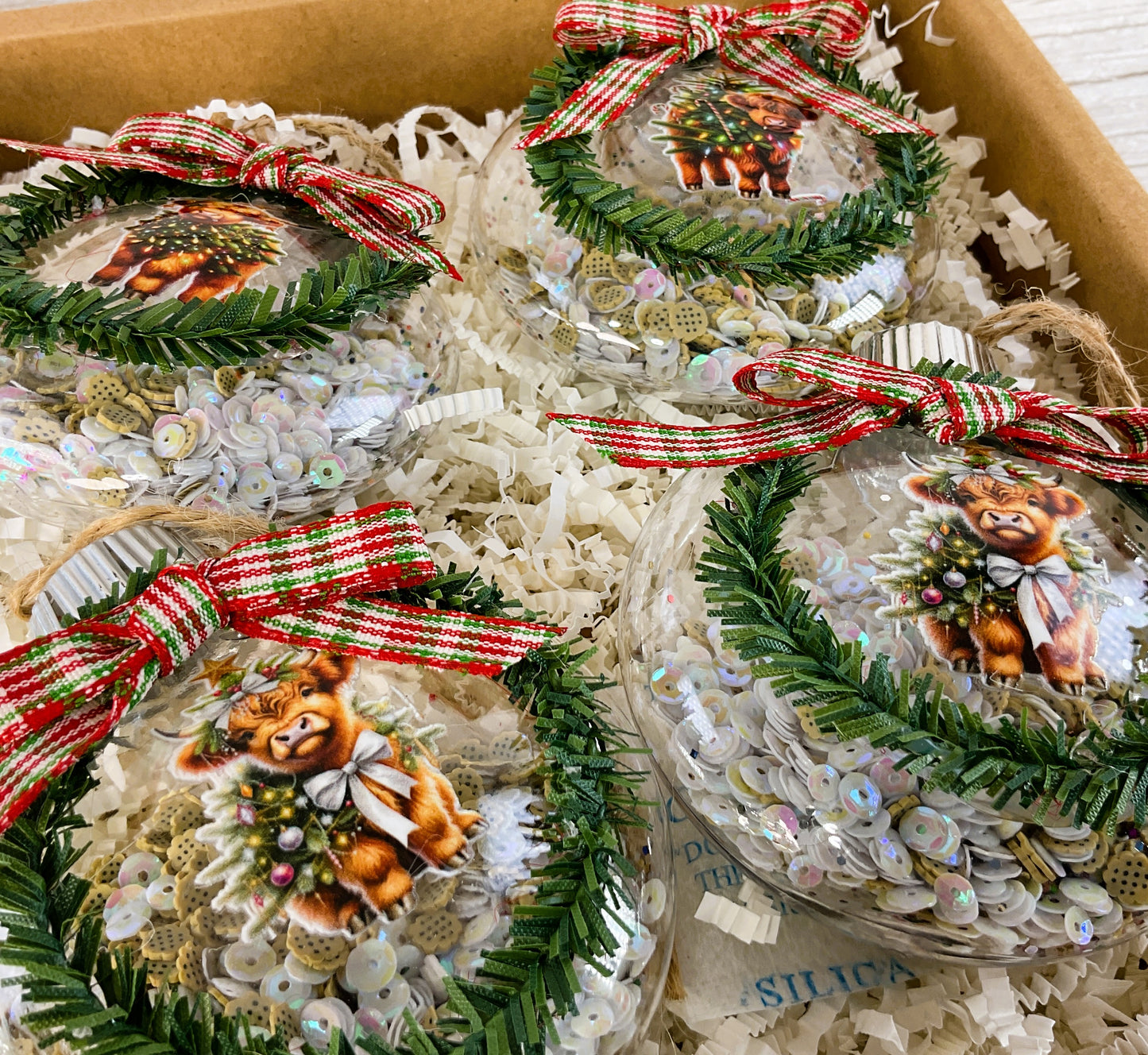 AGD Christmas Decor - Highland Cow Fillable Ornaments 6pc Set