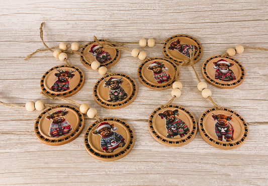AGD Christmas Decor - Ugly Sweater Highland Cow Ornaments 10pc Set