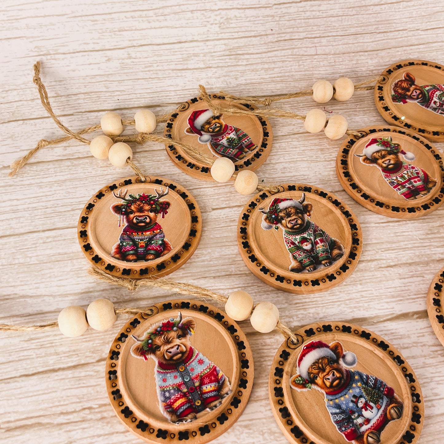 AGD Christmas Decor - Ugly Sweater Highland Cow Ornaments 10pc Set