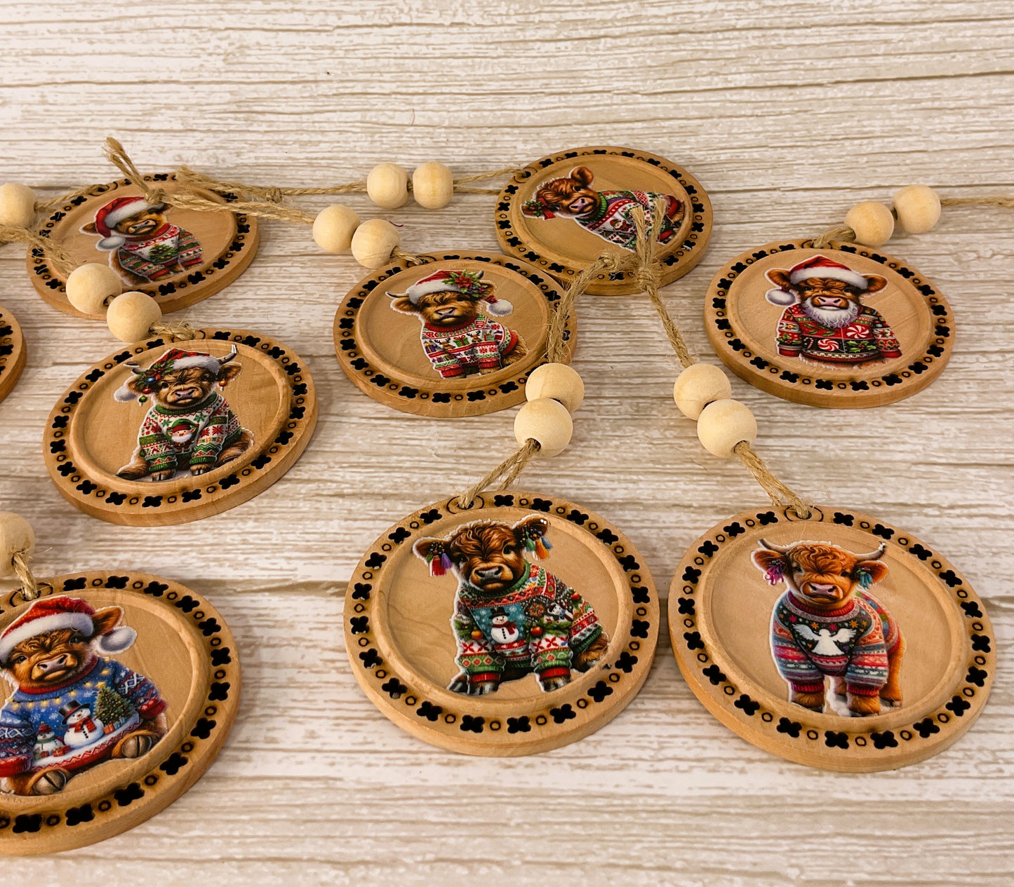 AGD Christmas Decor - Ugly Sweater Highland Cow Ornaments 10pc Set