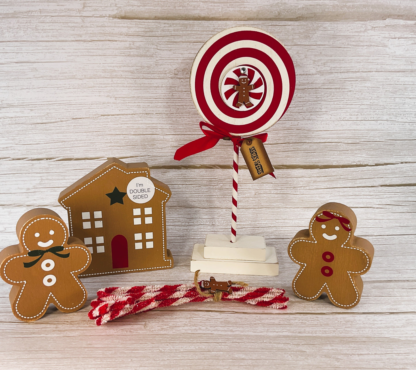 AGD Christmas Decor - Gingerbread Boy Girl House Candy Cane Stand Set