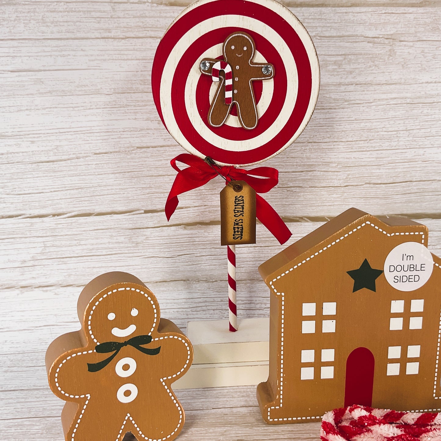 AGD Christmas Decor - Gingerbread Boy Girl House Candy Cane Stand Set