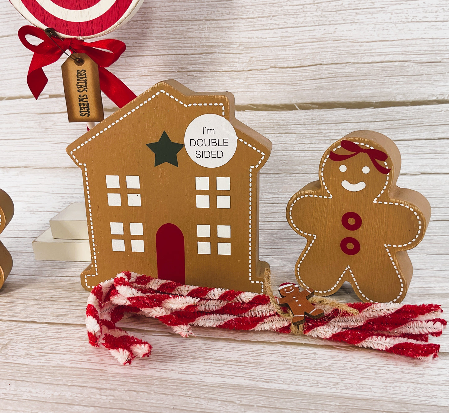 AGD Christmas Decor - Gingerbread Boy Girl House Candy Cane Stand Set