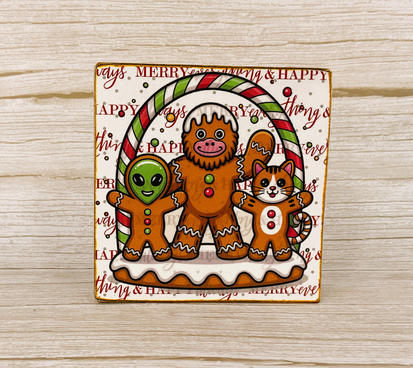 AGD Christmas Decor - Gingerbread Bigfoot Alien Small Block Sign