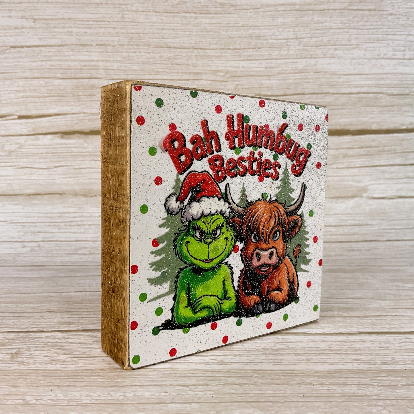 AGD Christmas Decor - Humbug Besties Highland Cow Small Block Sign