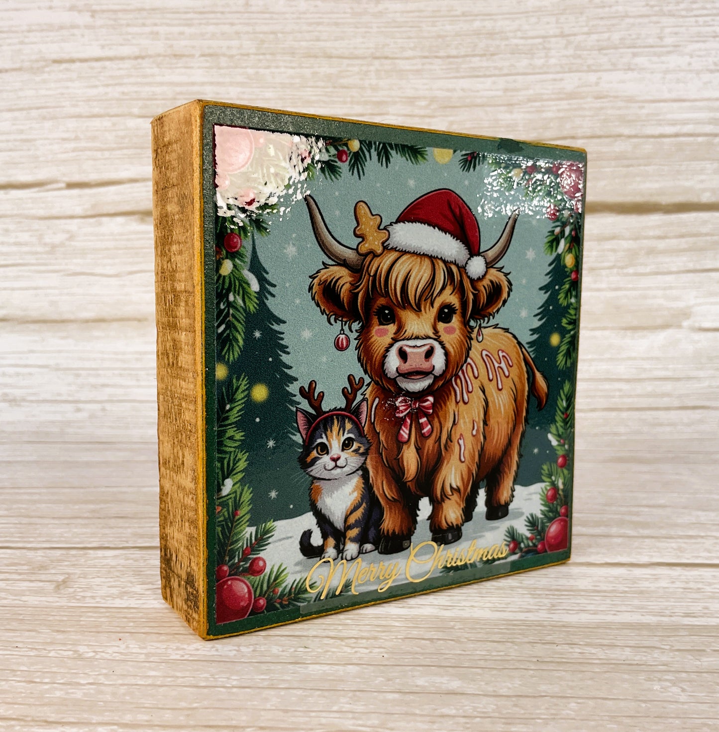 AGD Christmas Decor - Gingerbread Highland Cow Small Block Sign