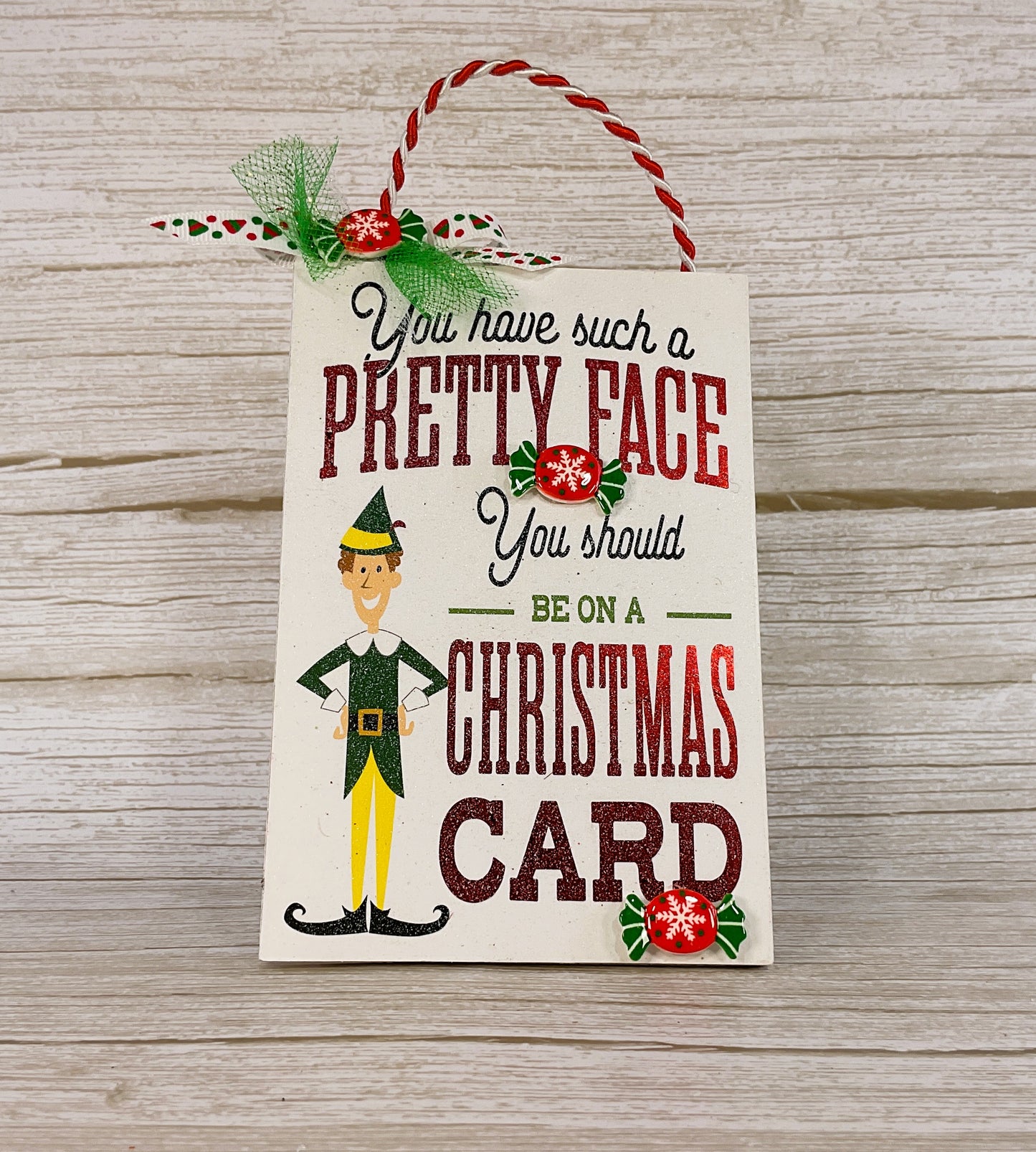 AGD Christmas Decor - Elf Buddy Pretty Face on Card Easel Sign