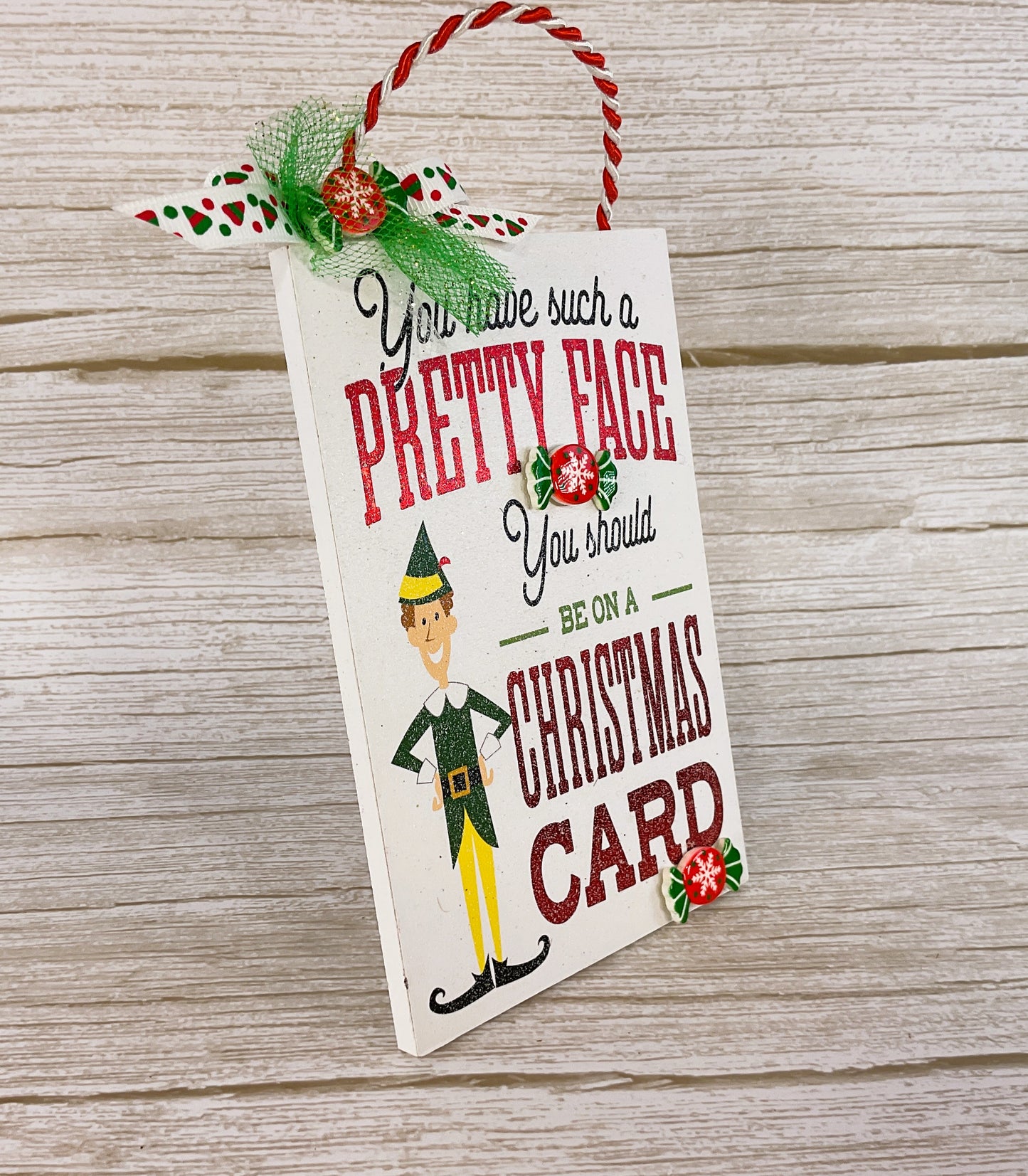 AGD Christmas Decor - Elf Buddy Pretty Face on Card Easel Sign