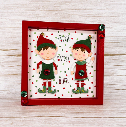 AGD Christmas Decor - Joy Whimsy Elf Elves Inset Box Sign