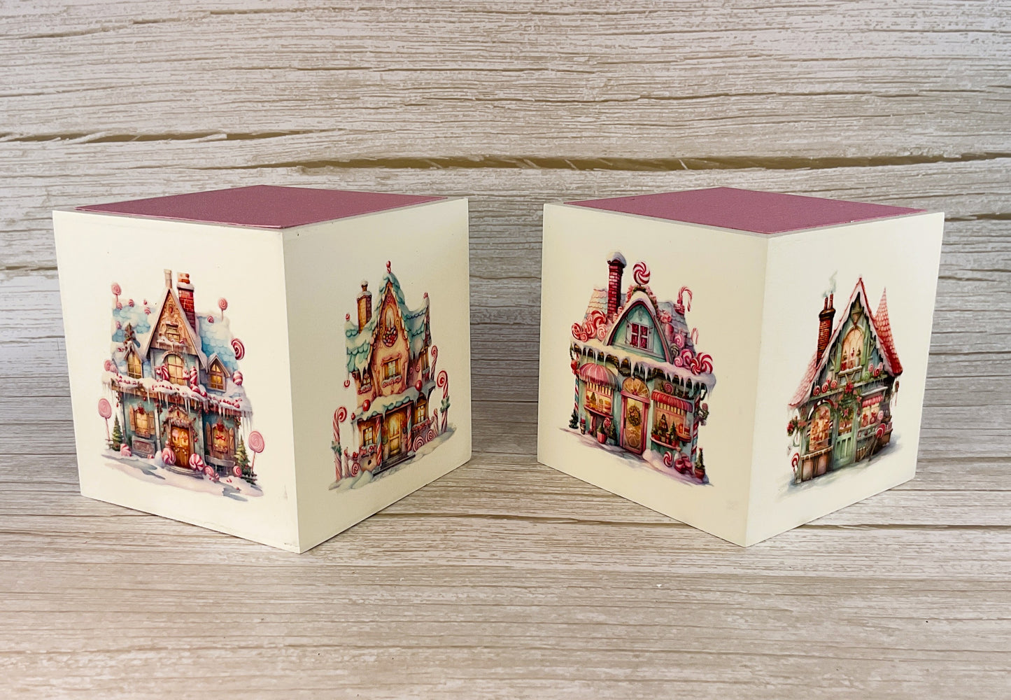 AGD Christmas Decor - Pastel Gingerbread Houses Block Signs 2pc