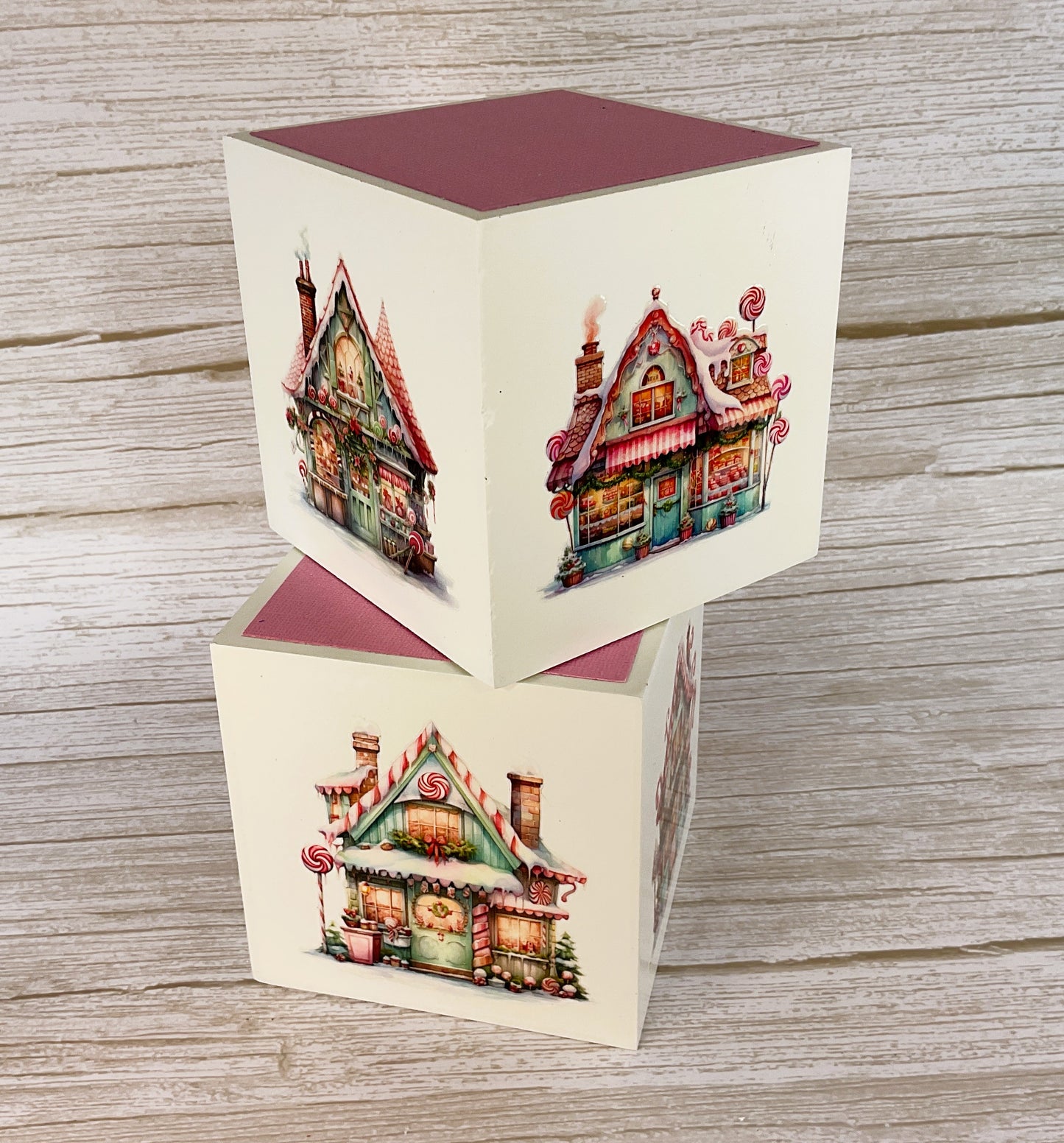 AGD Christmas Decor - Pastel Gingerbread Houses Block Signs 2pc