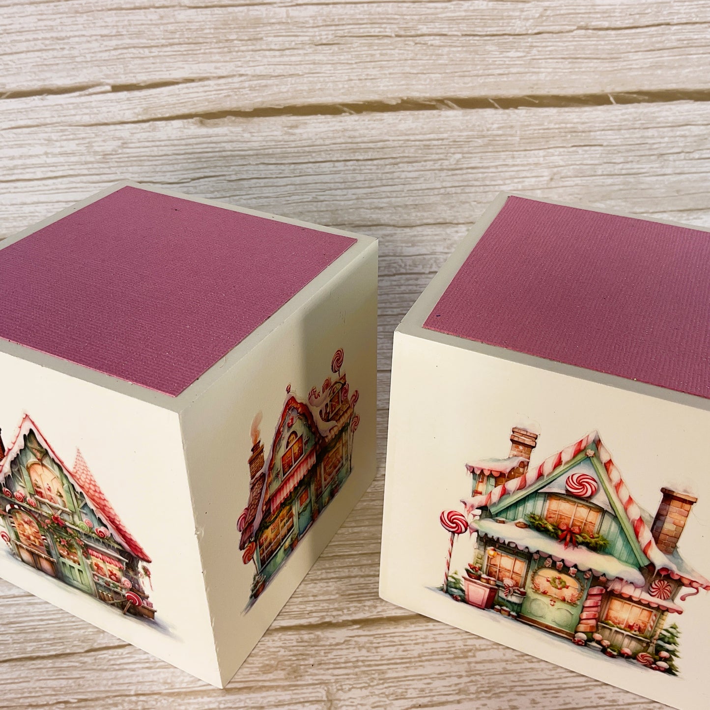 AGD Christmas Decor - Pastel Gingerbread Houses Block Signs 2pc