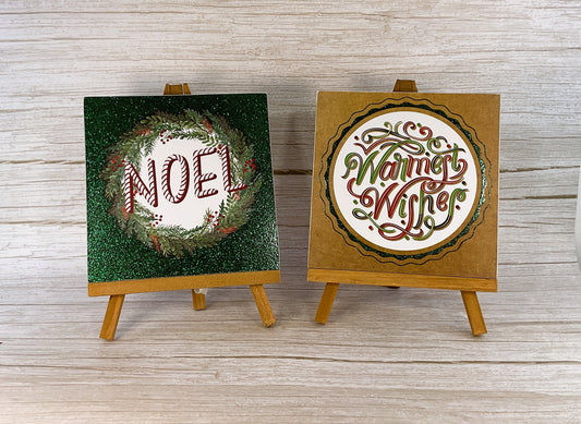 AGD Christmas Decor - Farmhouse Noel Warm Wishes Tabletop Easel Signs 2pc