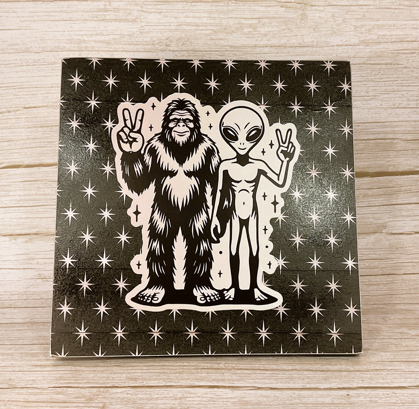 AGD Home Decor - Peace Love Cryptids Bigfoot Alien Easel-back Sign