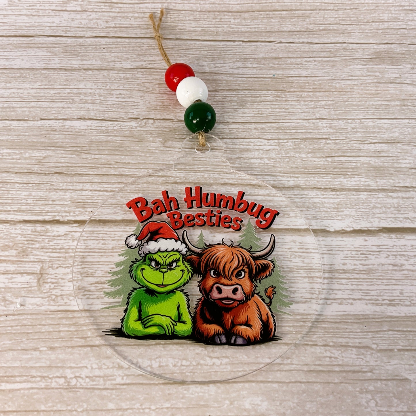 AGD Christmas Decor - Highland Cow Whimsy Green Monster Ornament