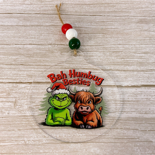 AGD Christmas Decor - Highland Cow Whimsy Green Monster Ornament
