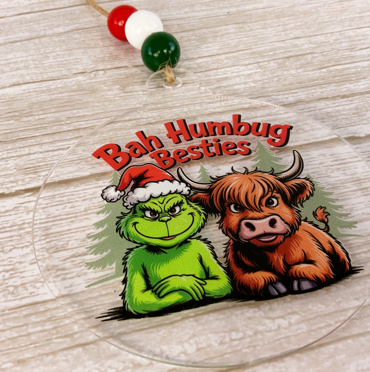 AGD Christmas Decor - Highland Cow Whimsy Green Monster Ornament