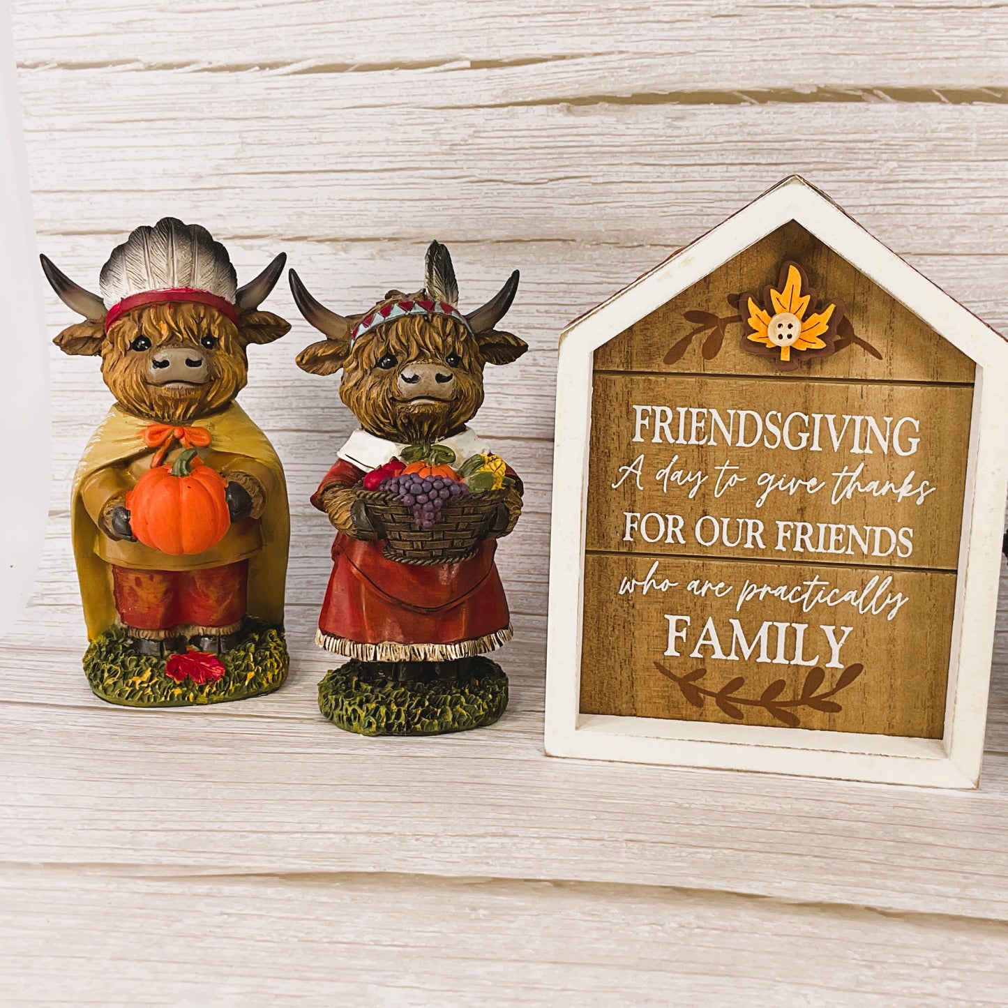 AGSD Fall Decor - Thanksgiving Pilgrim Native Indians Highland Cows 10pc Set
