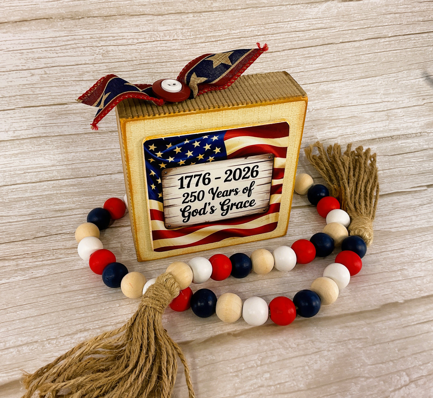 AGSD Patriotic Decor – God's Grace July 4th 250th Sign & Garland