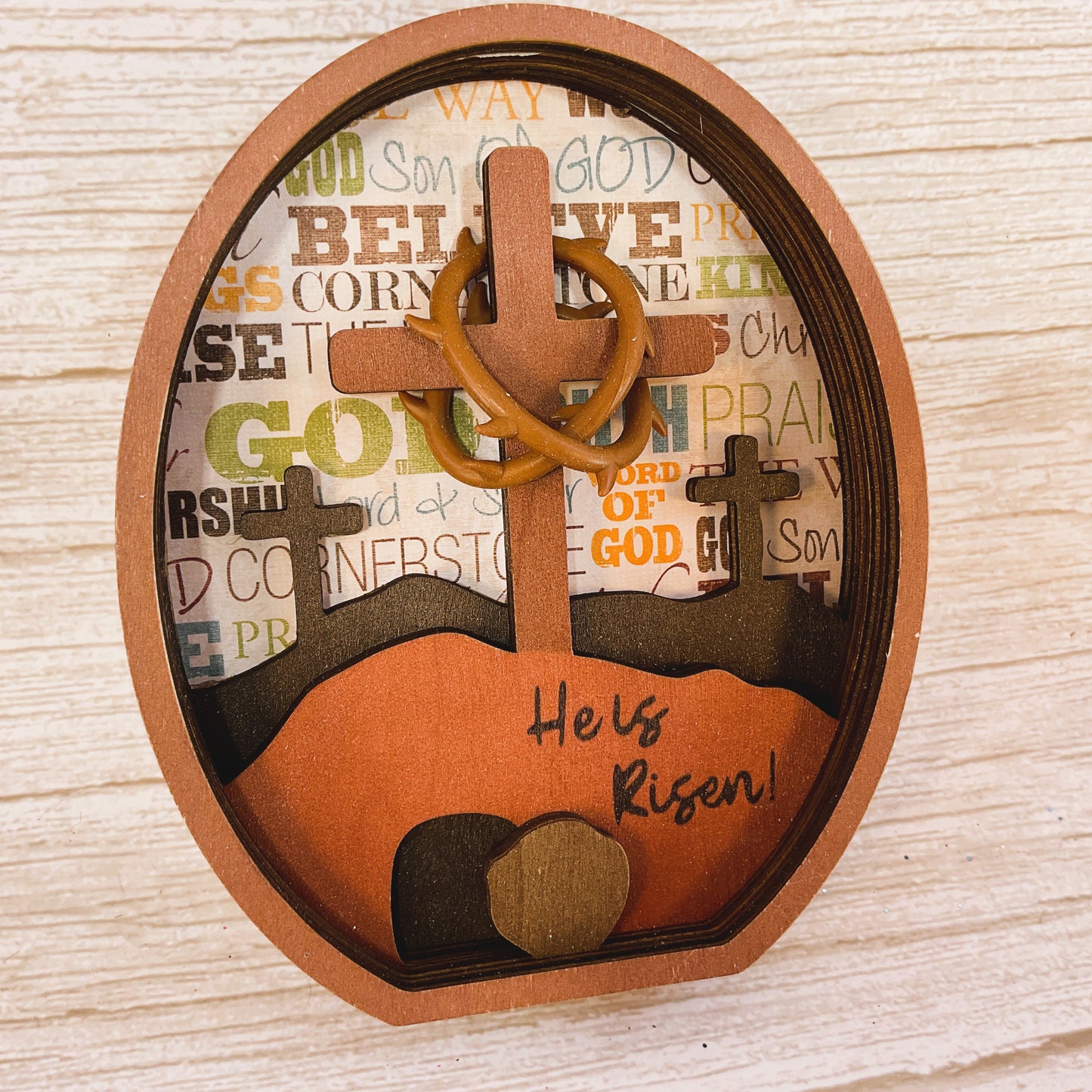 AGSD Easter Decor - Layered Three Cross & Tomb Wood Scene