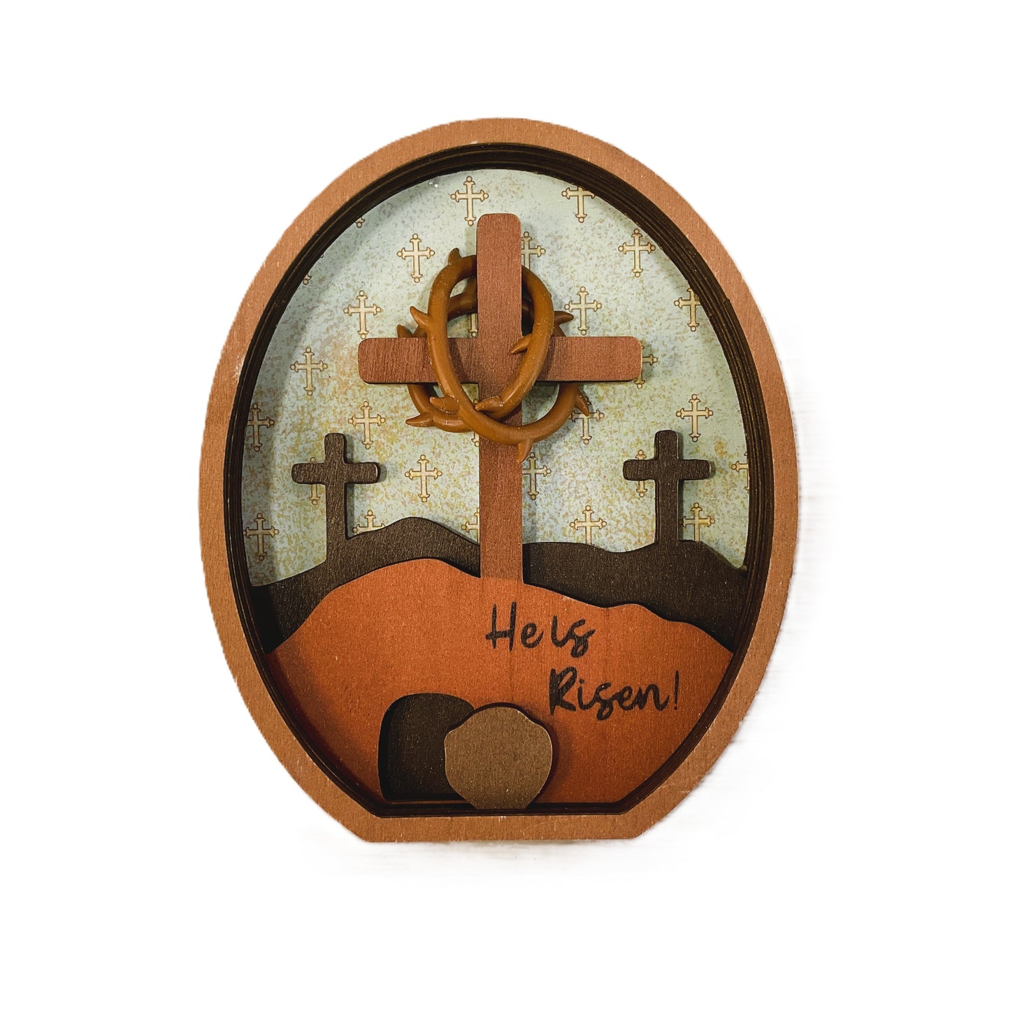 AGSD Easter Decor - Layered Three Cross & Tomb Wood Scene
