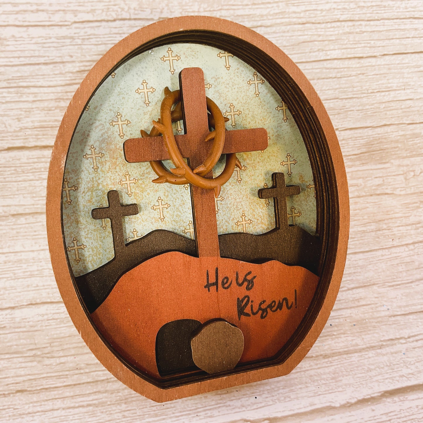 AGSD Easter Decor - Layered Three Cross & Tomb Wood Scene